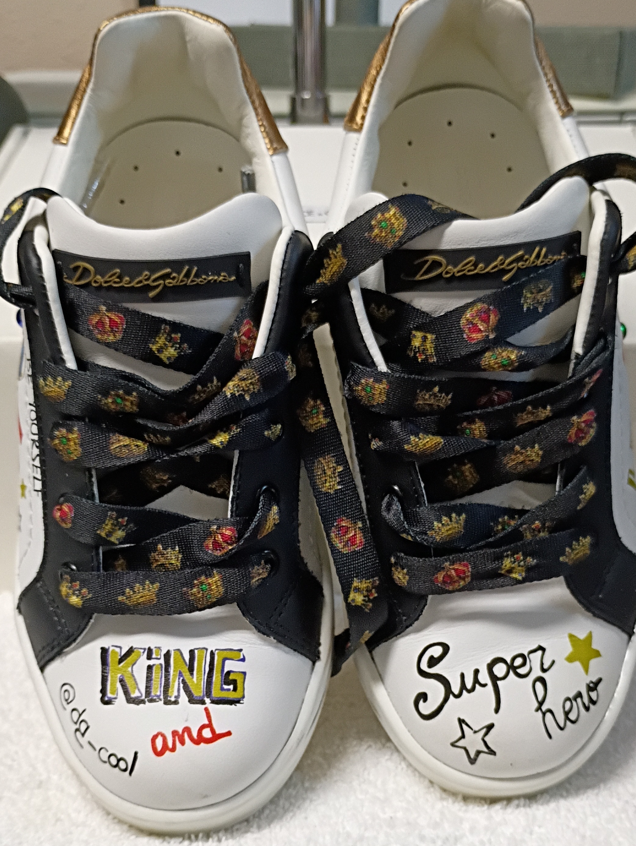 Dolce & Gabbana Kids White Sneakers With Black & Gold Accents